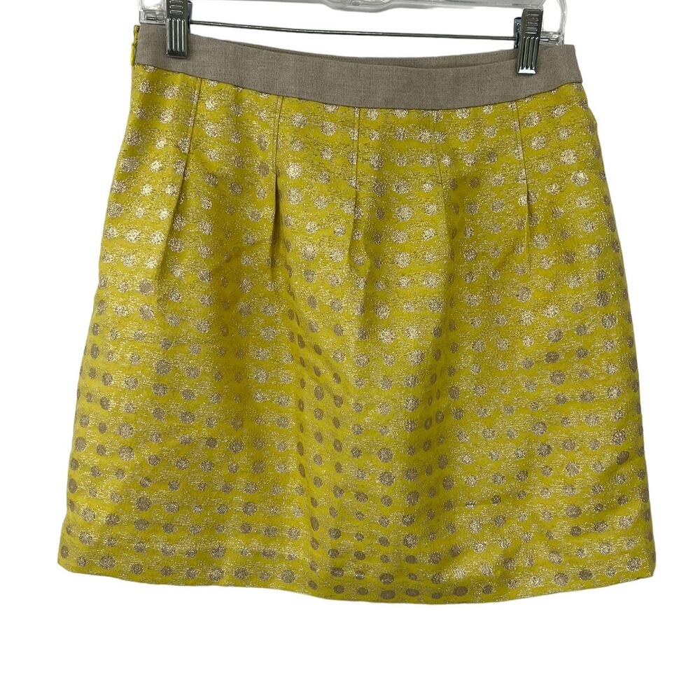 ANN TAYLOR LOFT Yellow Metallic Polka Dot Mini Skirt SZ 2